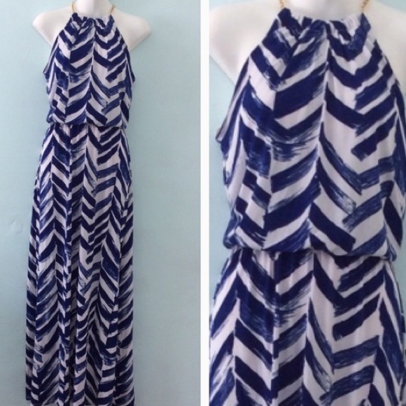 Bisou Bisou Dresses & Skirts - Bisou Bisou Blue + White Chevron Maxi Dress